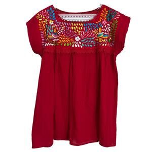 Vintage Red Mexican Embroidered Top Size Xl